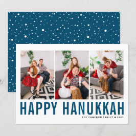 Cartão De Festividades Colagem de Fotografia Azul Típica Feliz Hanukkah