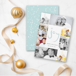 Cartão De Festividades Colagem de Fotografias Azul 6, com Joy Calliografi