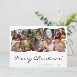 Cartão De Festividades Colagem de Fotografias Branca a Preto 10 Feliz Nat