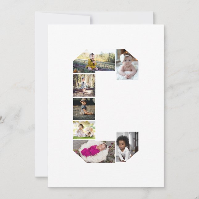 Cartão De Festividades Colagem de Fotografias com design Carta C (Frente)
