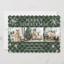 Cartão De Festividades Colagem de Fotografias com Floco de Neve 3 Verde T