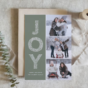 Cartão De Festividades Colagem de Fotografias com Letra de JOY Verde Taup