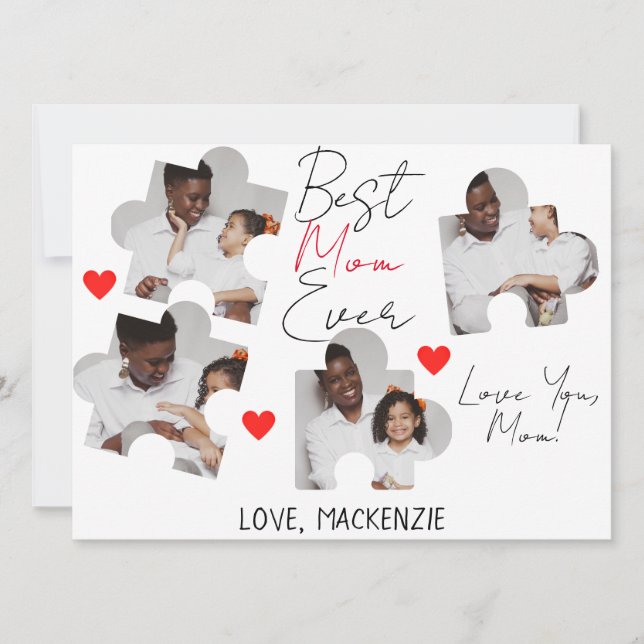 Cartão De Festividades Colagem de Fotografias com Quebra-cabeça Elegante  (Frente)