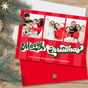 Cartão De Festividades Colagem de Fotografias com Retro de Natal Feliz