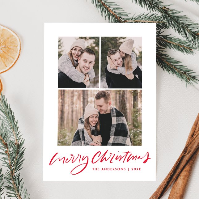 Cartão De Festividades Colagem de Fotografias com Script Vermelho 3 Feliz (Criador carregado)