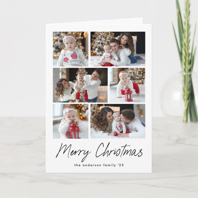 Cartão De Festividades Colagem de Fotografias com Sereto de Natal Feliz (Frente)