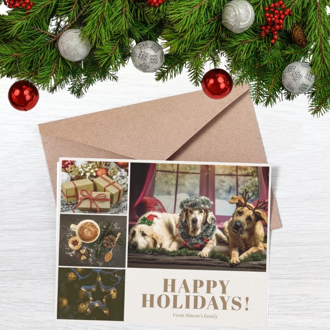 Cartão De Festividades Colagem de Fotografias Cream Saudação de Natal de  (1)