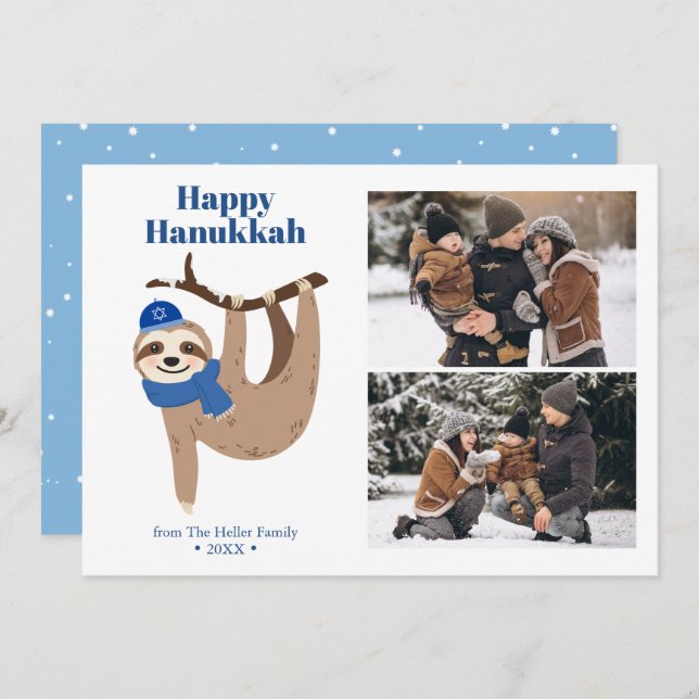 Cartão De Festividades Colagem de Fotografias Cute Hanukkah Sloth 2 (Frente/Verso)