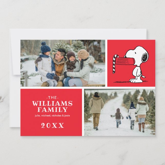 Cartão De Festividades Colagem de Fotografias da Família Esnoopy de Natal (Frente)
