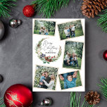 Cartão De Festividades Colagem de Fotografias da Família, Frota de Natal<br><div class="desc">Envie amor e felicidade nesta temporada de festas com um cartão de saudação de Natal com cinco lindas fotos de sua família e uma coroa verde folhagem composta por cones de pínus pintados manualmente,  folhas,  galhos e bagas de inverno.</div>