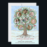Cartão De Festividades Colagem de Fotografias da Felry Christmas Winter F<br><div class="desc">Celebrar a época de Natal com estes cartões com fotos festivos de árvores familiares. Estes cartões bonito incluem 8 das suas fotografias personalizadas, dentro em uma árvore original desenhada à mão. A árvore é cercada por neve e tem pássaros vermelhos sentados em seus membros. O texto diz, "Feliz Natal" com...</div>