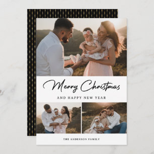 Cartão De Festividades Colagem de Fotografias de Caligrafia Dourada Elega