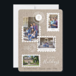 Cartão De Festividades Colagem de Fotografias de Cartazes em Movimento pa<br><div class="desc">Avise sua família e amigos que você mudou para sua nova casa com nossos selos especiais de correio de entrega, foto colagem, movendo cartão de feriado de anúncio. O design apresenta um design de textura falsa em kraft castanho para se assemelhar a uma entrega de parcela embrulhada. Colagem divertida com...</div>