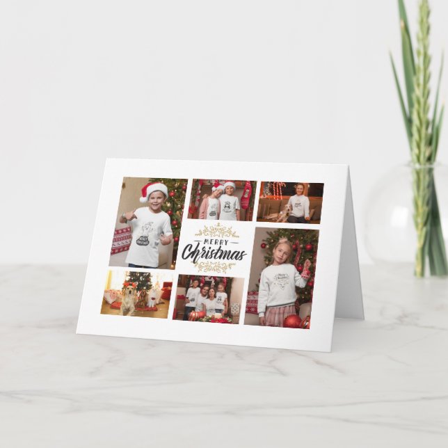 Cartão De Festividades Colagem de Fotografias de Natal Elegante (Frente)