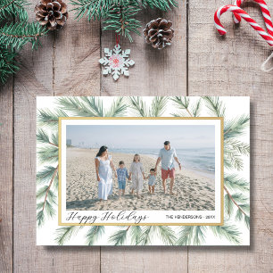Cartão De Festividades Colagem de Fotografias de Pine Bough Feliz