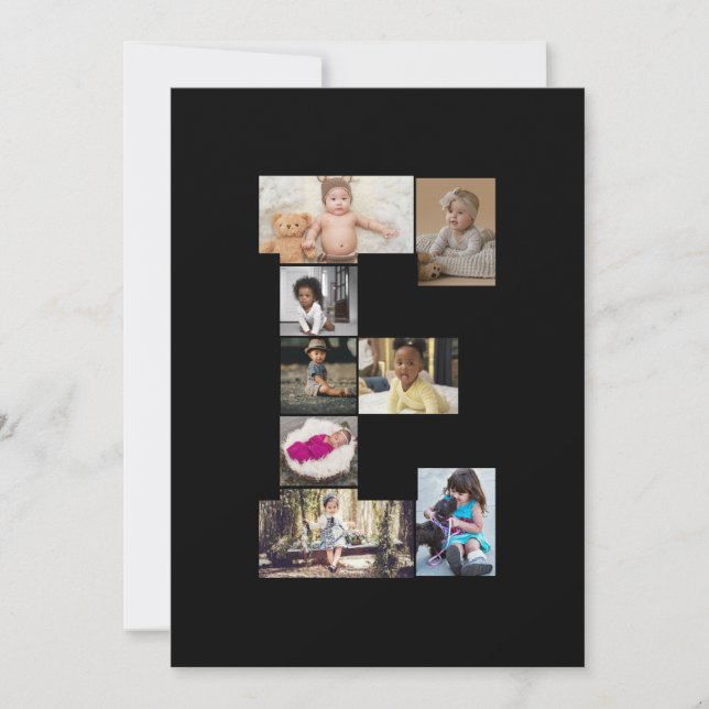 Cartão De Festividades Colagem de Fotografias Design Carta E (Frente)
