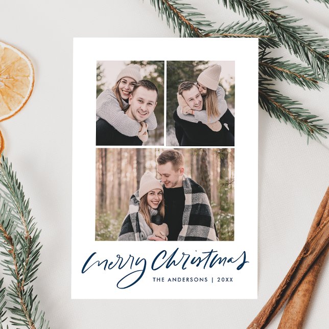 Cartão De Festividades Colagem de Fotografias do feliz Marinho Blue Scrip (Criador carregado)