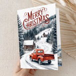 Cartão De Festividades Colagem de Fotografias do Vintage Red Christmas Tr<br><div class="desc">Elegante Cartão de Natal dobrado com um belo caminhão vermelho que passava por uma vila nevada. Basta adicionar seu texto neste modelo fácil de usar e adorar este cartão com suas fotos favoritas para torná-lo um cartão de feriado único.</div>