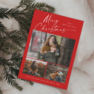 Cartão De Festividades Colagem de Fotografias do White Script 3 Feliz Nat