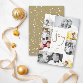 Cartão De Festividades Colagem de Fotografias Dourada 6 com Joy Calliogra