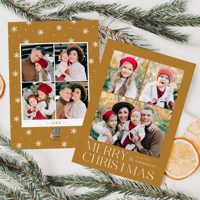 Cartão De Festividades Colagem de Fotografias Dourada no Natal Moderno e  (Criador carregado)