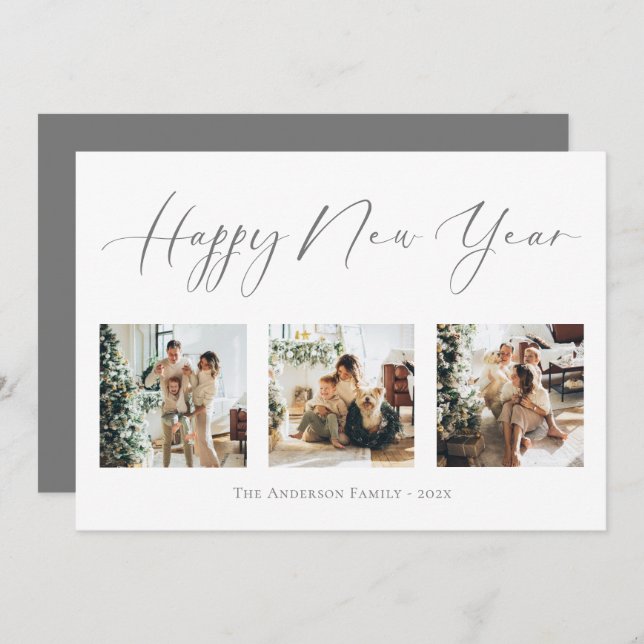 Cartão De Festividades Colagem de Fotografias Múltiplas da Cinza de Scrip (Frente/Verso)