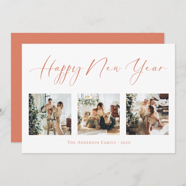 Cartão De Festividades Colagem de Fotografias Múltiplas Laranja do feliz  (Frente/Verso)