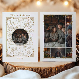 Cartão De Festividades Colagem de Fotografias Natal Elegante Dourado Line