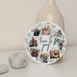 Cartão De Festividades Colagem de Fotografias Naturalmente Joyful Waterco<br><div class="desc">Envie cartões de natal para amigos e familiares em estilo chic com nossos elegantes cartões de colagem de fotos em uma forma redonda única. Uma coroa de verde-claro pintado com aquarela, imagens negras de oito de suas fotos quadradas favoritas organizadas em uma colagem com "Amor e Alegria" no centro. Personalize...</div>