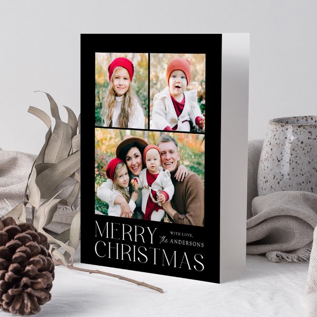 Cartão De Festividades Colagem de Fotografias Negra de Natal Moderno 7 (Criador carregado)