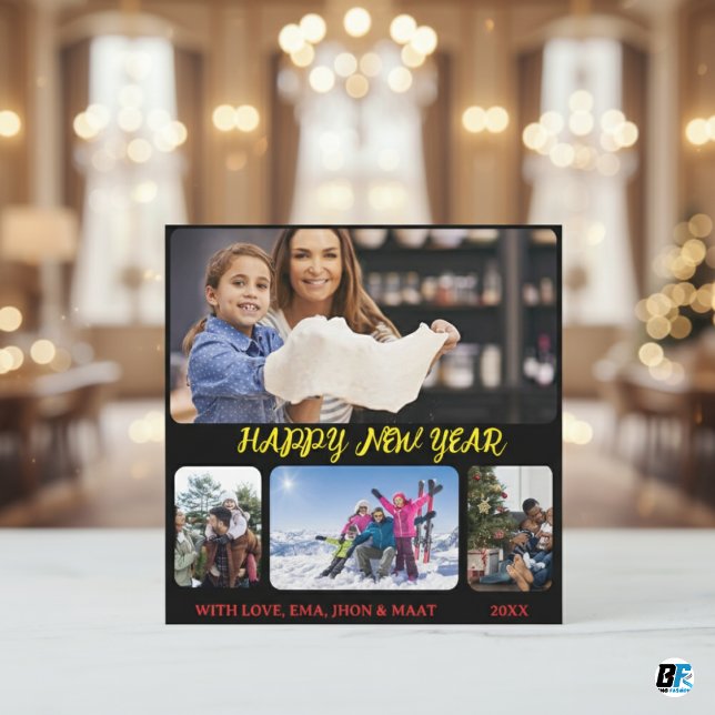 Cartão De Festividades Colagem de Fotografias Preto Amarelo 4 de Script d (Criador carregado)