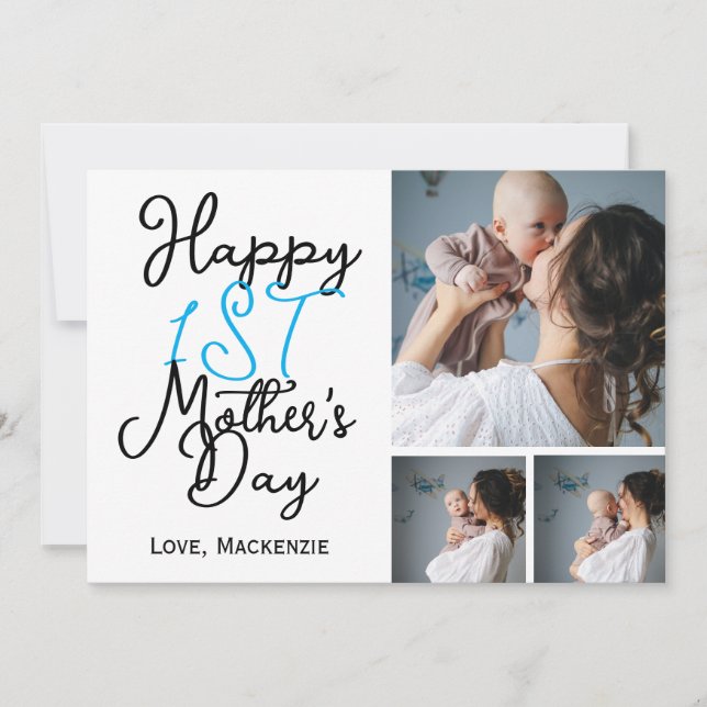 Cartão De Festividades Colagem de Fotografias Simples no Primeiro Dia de  (Frente)