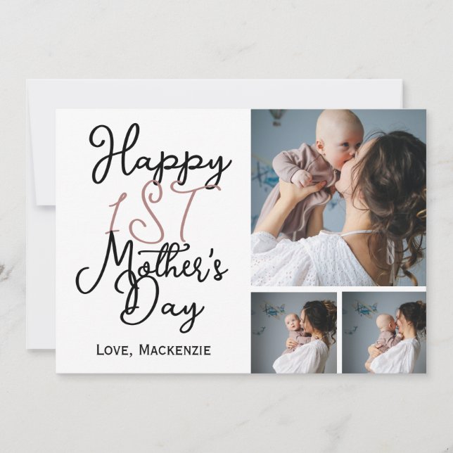 Cartão De Festividades Colagem de Fotografias Simples no Primeiro Dia de  (Frente)