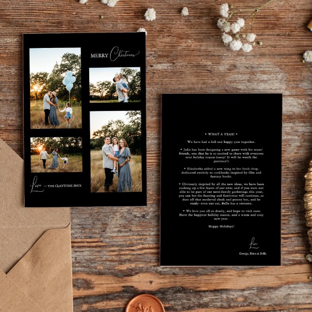 Cartão De Festividades Colagem de Fotografias Simples Preta no Natal Quat (Criador carregado)