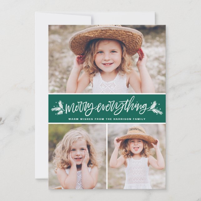 Cartão De Festividades Colagem de Fotografias Verdes em Ramais de feliz T (Frente)