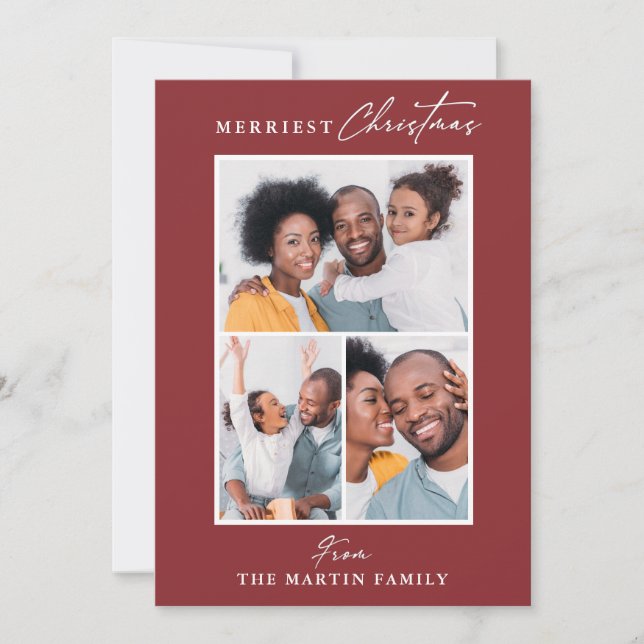Cartão De Festividades Colagem de Fotografias Vermelhas de Natal Mais Fel (Frente)