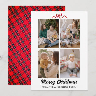 Cartão De Festividades Colagem de Fotos 4 Natal Elegante em Script Vermel