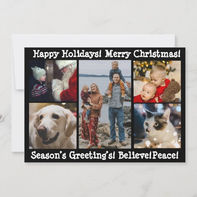 Cartão De Festividades Colagem de Fotos 5 Feliz Natal Boas Festas  (Frente)