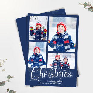 Cartão De Festividades Colagem de Fotos Azul do Marinho Feliz de Natal