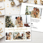 Cartão De Festividades Colagem de Fotos Branca 4 Elegante Dourada Holid d<br><div class="desc">Cartão de Férias de Natal Feliz, Manuscrito e Dourado para Colagem de Fotos, Branco Minimalista e Branco de Caligrafia Elegante. Este modelo de cartão de fotos festivo, mimalista, caprichoso, de quatro (4) fotos apresenta uma bonito colagem fotográfica e diz "Feliz Natal e Feliz ano novo"! O texto de saudação do...</div>