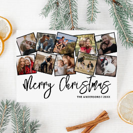 Cartão De Festividades Colagem de Fotos Branca Preta de Natal Feliz