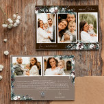 Cartão De Festividades Colagem de Fotos Brown Greenery Vintage Cinco<br><div class="desc">Bem-vindos ao nosso encantador design de Cartão de Feriado de Colagem de Foto Brown Greenery Vintage Cinco, onde o charme de vintage encontra elegância moderna. Este design apresenta uma intricada aquarela verde e caligrafia sutilmente elegante com simples tipografia, capturando a essência do conforto tradicional e do núcleo de chalé rústico....</div>