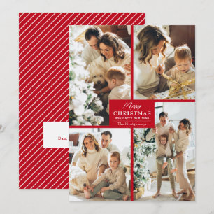 Cartão De Festividades Colagem de Fotos Chic 4 Vermelho Feliz Natal