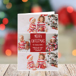 Cartão De Festividades Colagem de Fotos Clássica da Família de Natal Verm<br><div class="desc">Este cartão de Feliz Natal,  dobrado e moderno,  apresenta um layout clássico de 5 fotos de casal num lindo fundo vermelho com tipografia branca. Este belo cartão de fotos da família apresenta sua própria colagem de fotografias em torno de sua mensagem e nome da família.</div>