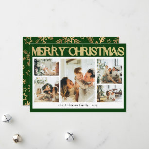 Cartão De Festividades Colagem de Fotos Clássica Dourada Snowflakes Natal