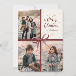 Cartão De Festividades Colagem de Fotos com Fita de Natal Borgonha