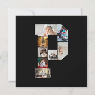 Cartão De Festividades Colagem de Fotos com Letra P em Preto e Branco