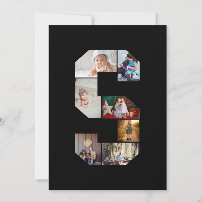 Cartão De Festividades Colagem de Fotos com Letra S em Preto e Branco (Frente)