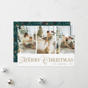 Cartão De Festividades Colagem de Fotos com Roteiro Moderno Verde Feliz N