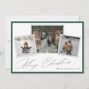 Cartão De Festividades Colagem de fotos com script mínimo de Natal verde